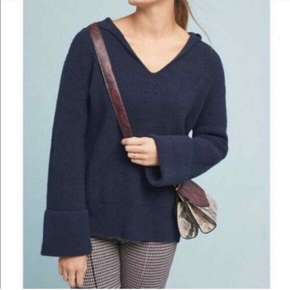 Anthro by Anthropologie Deep Blue Navy V-Neck Stitch
Sweater Hoodie Knit Sz S